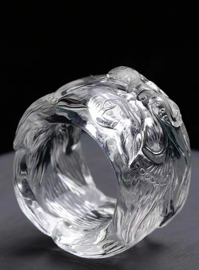 新款现货天然白水晶九尾狐戒指手工精雕精致可爱水晶狐狸男女扳指