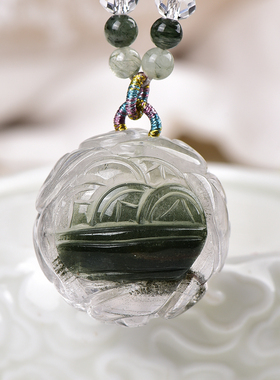 天然巴西绿幽灵球狐狸吊坠手工精雕绿幽灵九尾狐球狐原创设计项链