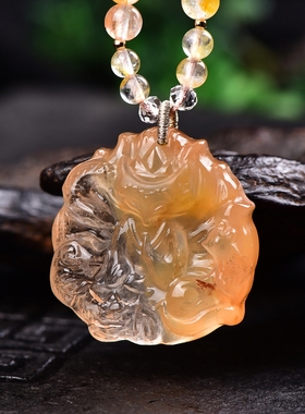 现货天然红兔毛九尾狐吊坠精致立体可爱兔毛水晶狐狸狐黄白柳灰