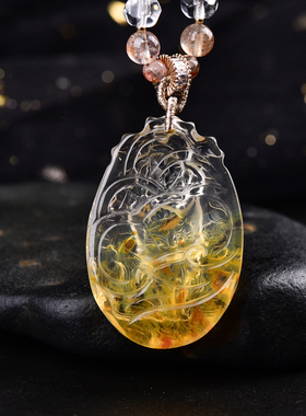 天然黄胶花九尾狐吊坠手工精雕精致可爱胶花水晶萌狐狸原创设计