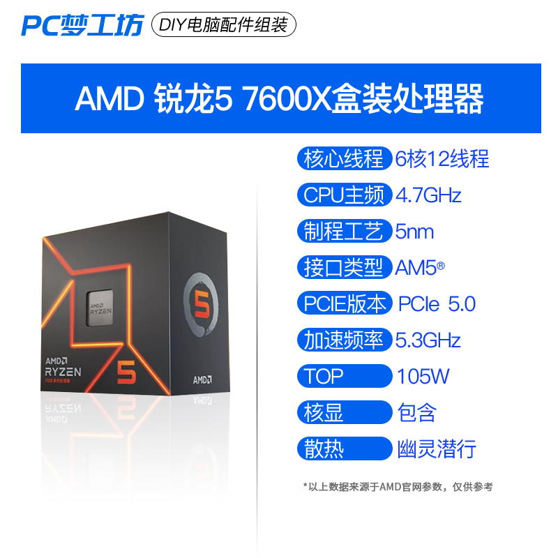 AMD 7600X/7500F/7800X3D CPU处理器 AM5接口选搭 B650M主板 - 图3