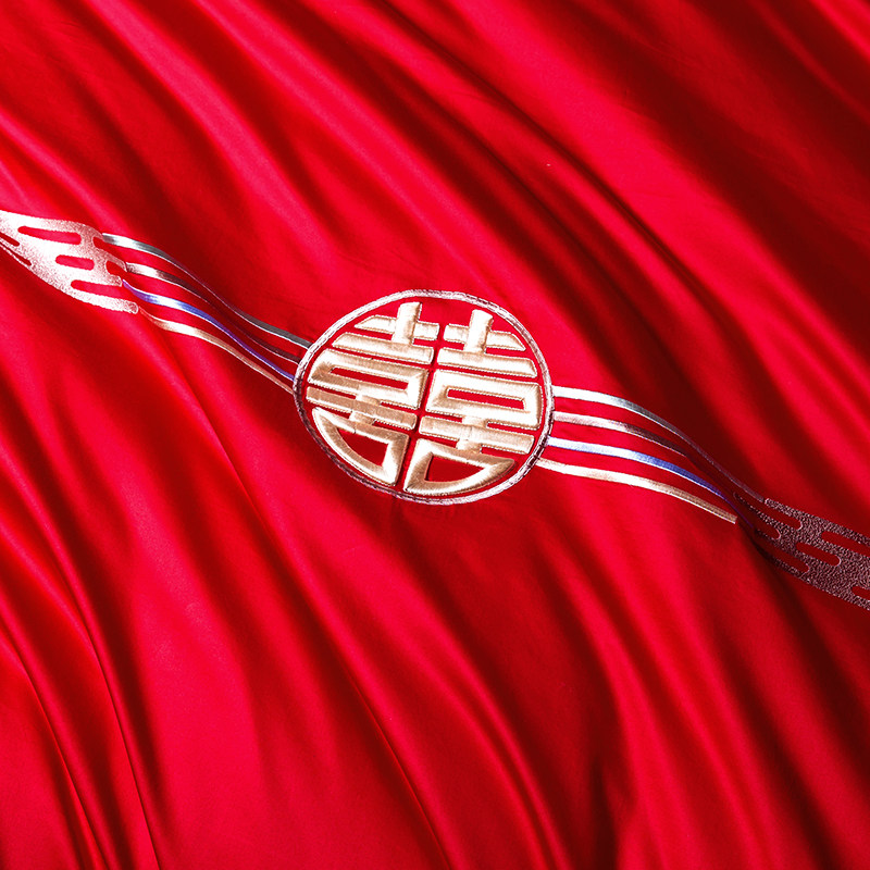 现货罗莱家纺结婚六件套婚庆床上用品纯棉被套全棉60支贡缎大红四,淘宝优惠券,粉丝福利购,淘宝优惠卷