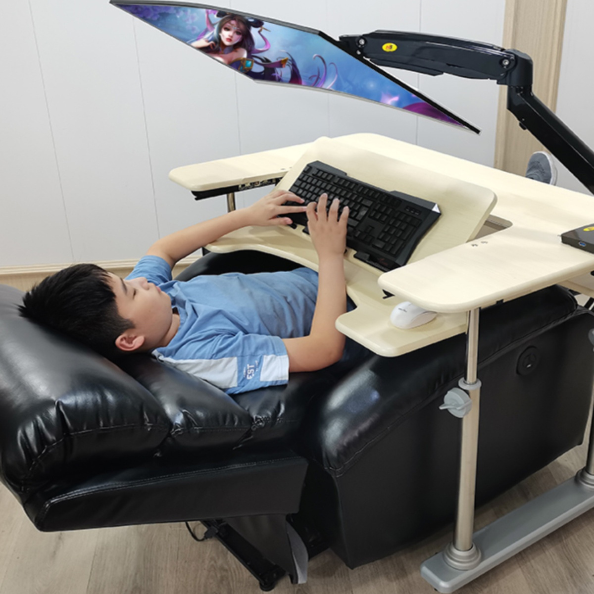 太空舱台式电脑桌简易电脑桌移动升降支架家用折叠升降懒人坐舱 - 图1