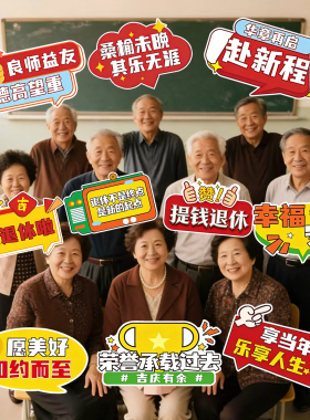 光荣退役教师欢送会手举牌