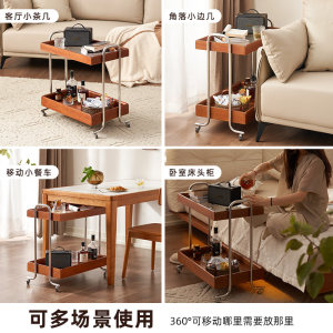高档原始原素全实木茶几铁艺复古可移动小推车客厅沙发双层边几N3