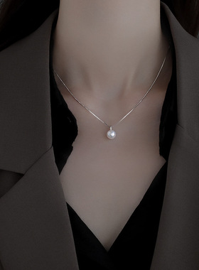 百搭简约冷淡风珍珠吊坠项链女锁骨链气质高级感2023年新款潮