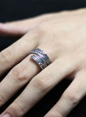 纯银守护天使之翼高颜值戒指男女士潮ins个性嘻哈翅膀开口霸气