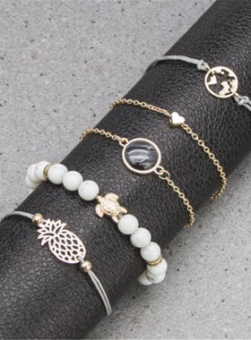 欧美风编织爱心青色镶钻手链