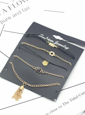 欧美风宝石流苏方块圆片手链