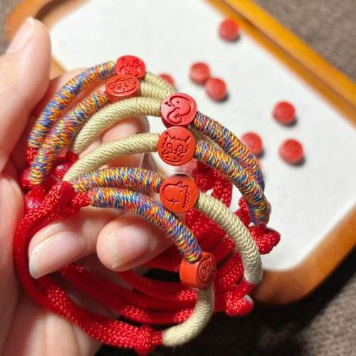 高含量朱砂生肖守护神手绳手链手工编织本命年红绳缠丝绕线男女 - 图0