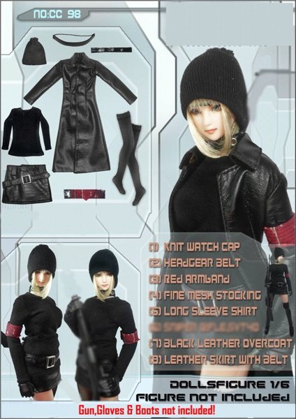 White 12-inch female soldier costume suitable for rubberized leather jacket