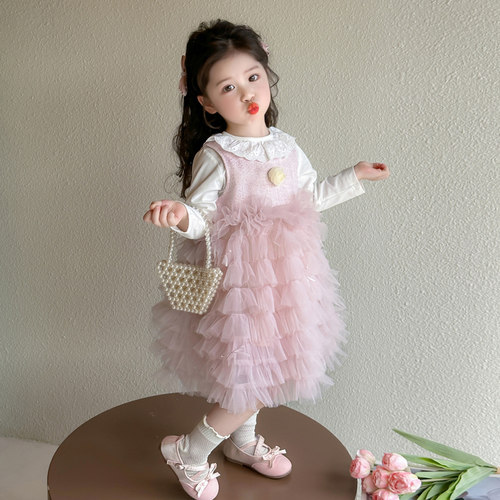 女童公主裙春秋儿童春装蛋糕裙2026新款宝宝裙子两件套蓬蓬网纱裙 - 图0