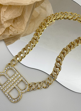 古巴欧美字母闪钻项链嘻哈