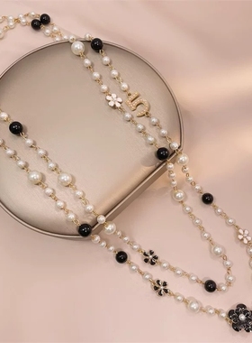 轻奢高级感多层珍珠5字小香风项链气质优雅简约长款秋冬毛衣链女