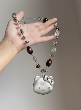 可爱卡通KT猫串珠吊坠项链女小众甜美锁骨链高级感百搭毛衣链配饰