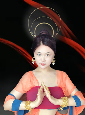 敦煌飞天神女光环发冠古风金环冠