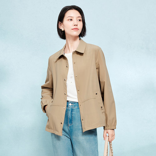 FINITY菲妮迪短外套2025秋季新款简约抽绳翻领时尚外套气质上衣女 - 图0