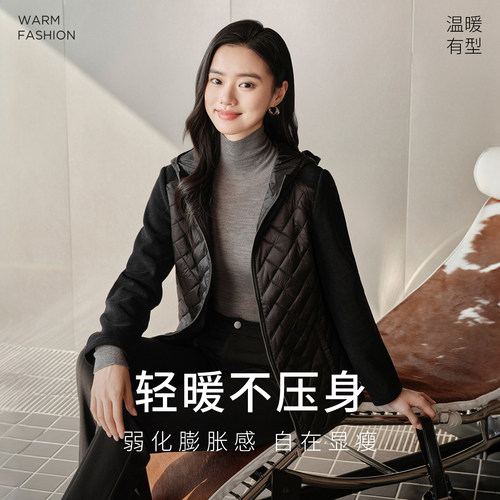 FINITY菲妮迪连帽短外套2024冬季简约通勤防风时尚减龄棉衣女 - 图0