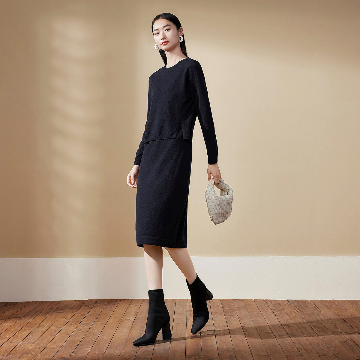 【纯羊毛】FINITY菲妮迪假两件连衣裙2025年冬季新款宽松裙子女 - 图1