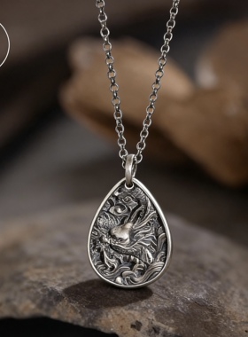 足银999祥云龙行天下纯手工制作银饼吊坠 男女情侣款生肖龙项链