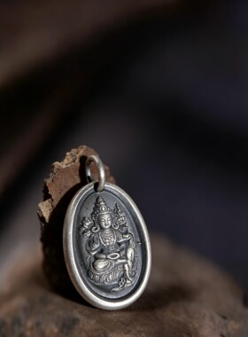 足银999复古纯手工制作绿度母银饼吊坠男女款名族风项链