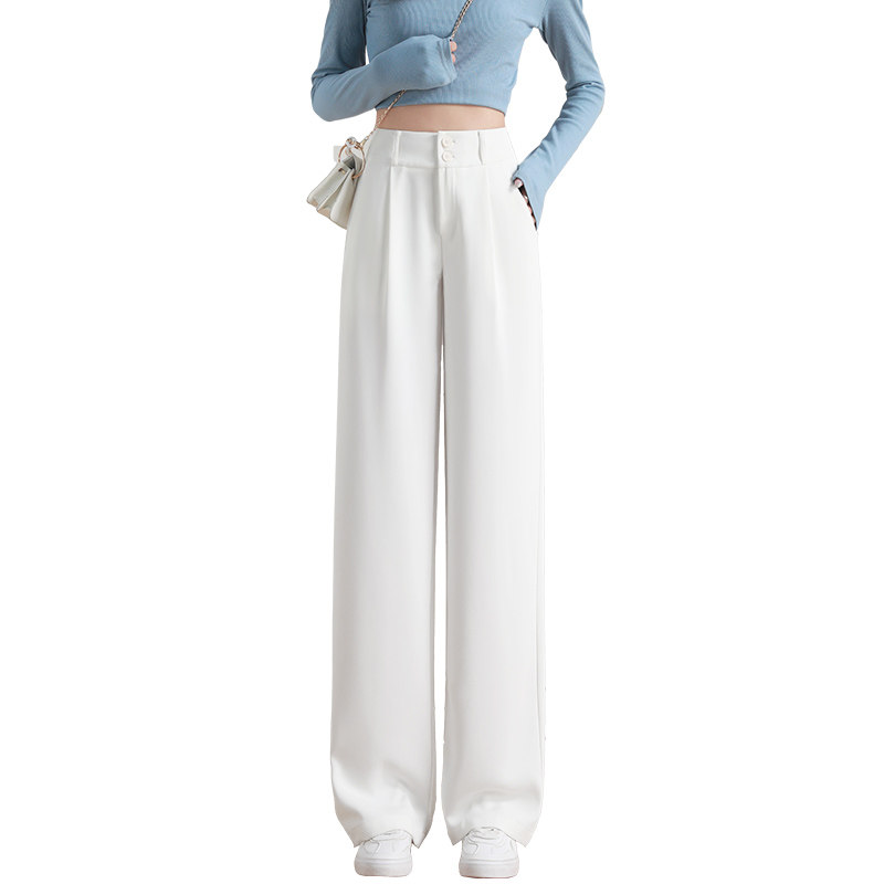 白色春秋2022年新款坠感拖地阔腿裤 锐帛休闲裤