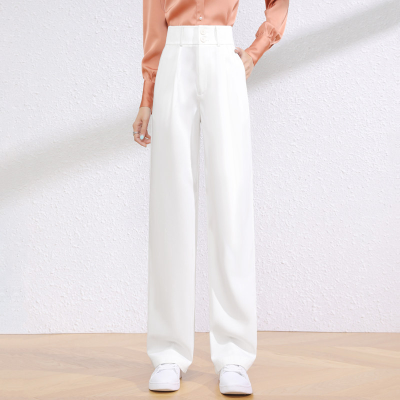 白色春秋2022年新款高腰直筒阔腿裤 锐帛休闲裤
