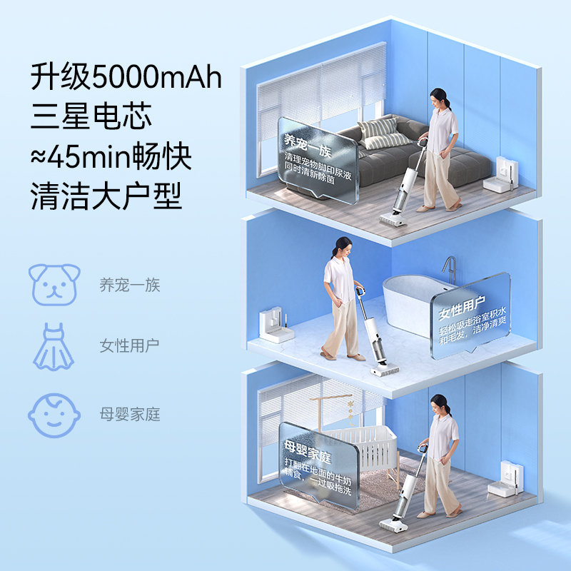 德尔玛旗舰店德尔玛会自动上水无线智能双轴洗地机双刷拖吸一体家用除菌拖地机2