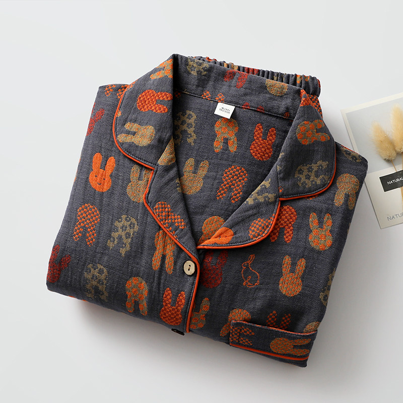 复古卡通睡衣男女纯棉纱薄日系翻领长袖长裤情侣家居睡眠服可外穿,淘宝优惠券,粉丝福利购,淘宝优惠卷