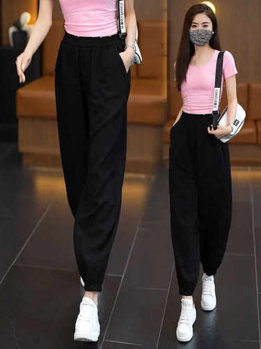 夏季薄款冰丝棉麻裤子女2026新款洋气灯笼高腰宽松显瘦九分休闲裤 - 图0