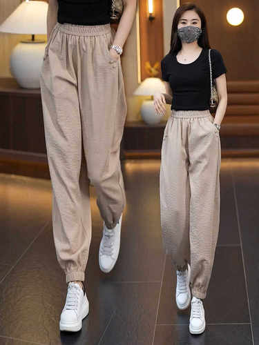 夏季薄款冰丝棉麻裤子女2026新款洋气灯笼高腰宽松显瘦九分休闲裤 - 图3