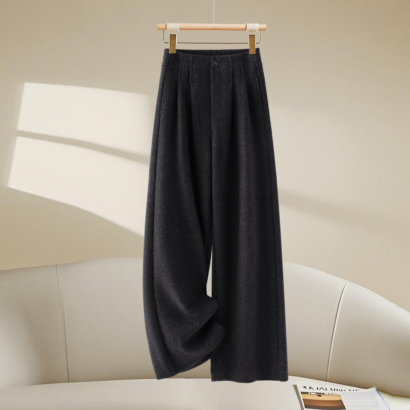 高腰加厚毛呢窄版阔腿裤女2025秋冬新款宽松显瘦百搭休闲垂感长裤,淘宝优惠券,粉丝福利购,淘宝优惠卷