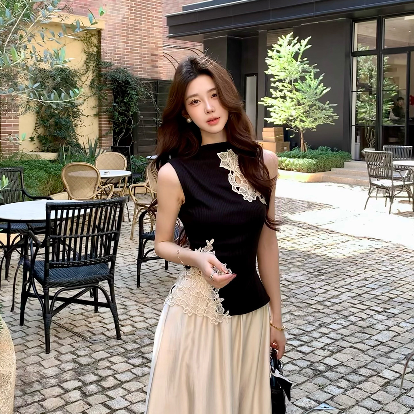 木子李的李新中式无袖内搭针织背心蕾丝拼接亲肤上衣高腰半身裙冬,淘宝优惠券,粉丝福利购,淘宝优惠卷