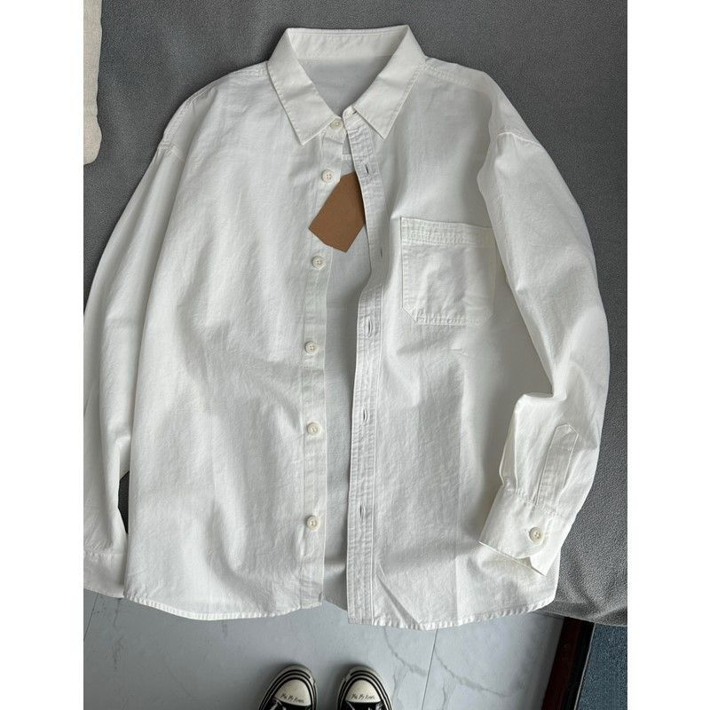 内搭叠穿百搭休闲衬衣外套男女2025年最新款100%纯棉简约白色衬衫 - 图3