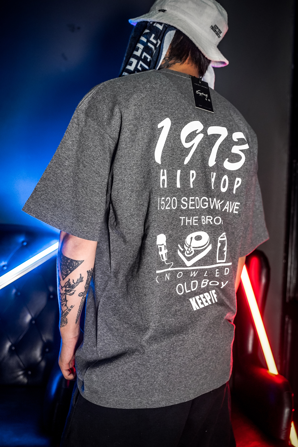 bboy嘻哈街头hiphop poppin练舞old school小领口全棉夏季短袖T恤 - 图2