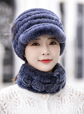 帽子女冬季保暖獭兔毛皮草中老年
