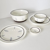 LS Japanese style ceramic cutlery home flat tray subsuit minimalist soup bowls noodles bowl Rosemary Creative Rice Bowl Group
