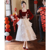 Toast 2023 new bridal autumn winter advanced sensation red betrothed wedding gown woman back door to a penthouse dress