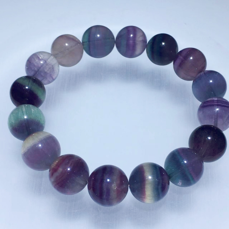 萤石手链 (fluorite) 拉丝圆珠 梦幻彩虹色 天然水晶 暖宫石手串 - 图2