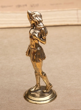 黄铜女神小摆件百褶裙美女