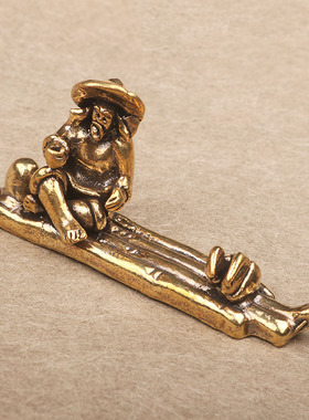 手把件竹筏仿古老人茶宠黄铜