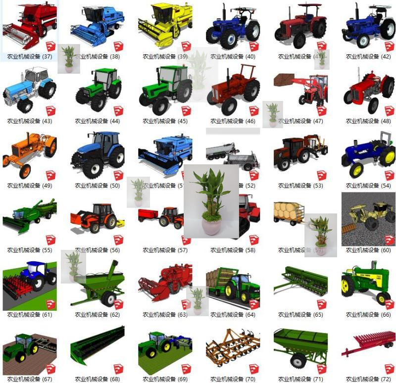 SU生产机械机器su模型农业设备拖拉机割草机收割机素材su草图大师-图0