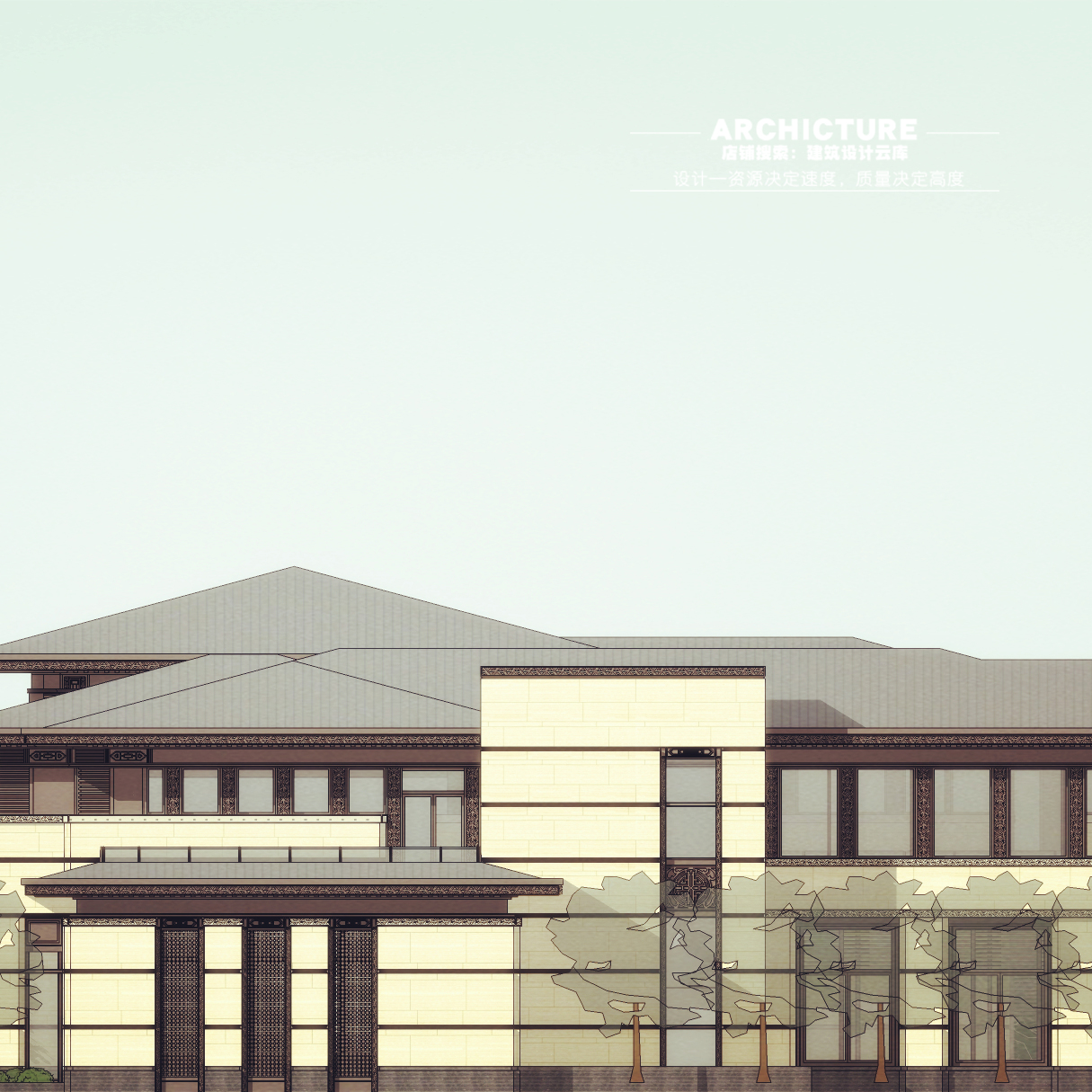 新亚洲草原风偏中式sketchup小区售楼处/会所两层坡屋顶su模型 - 图2