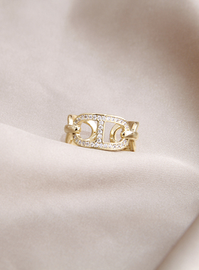 菲颜施女日韩锆石双D开口戒指