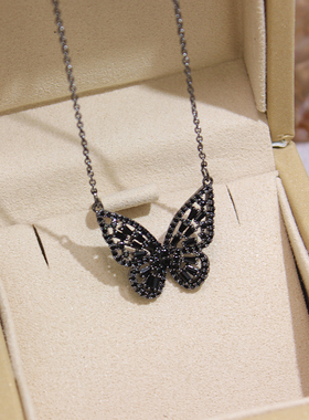 2022轻奢新款微镶黑色锆石蝴蝶吊坠项链高级感多彩超仙网红项链