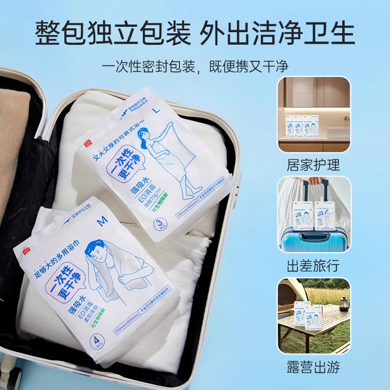 miniso名创优品一次性旅行系列浴巾加大加厚旅行出差便携4条装 - 图2
