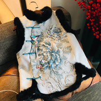 2023 Winter new Thickened Warm Tang Dress Blouse Comeback Fashion Small Balsamic Wind Girl Horse Chia Improved Version Short Qipao