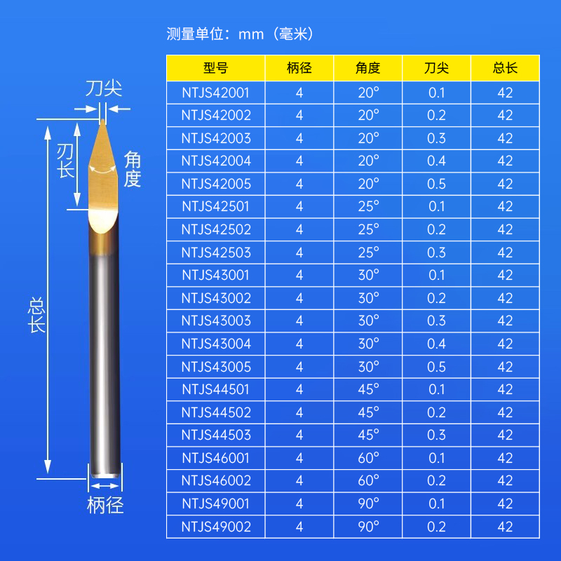 威特钨钢4mm钛涂层金属平底尖刀雕刻刀数控雕刻刀头铁铜铝刻字刀 - 图3