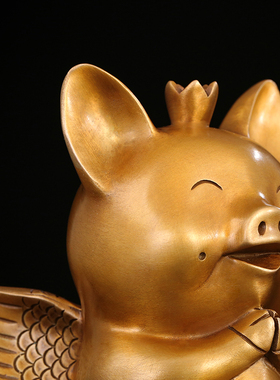 招财紫铜生肖飞猪摆件