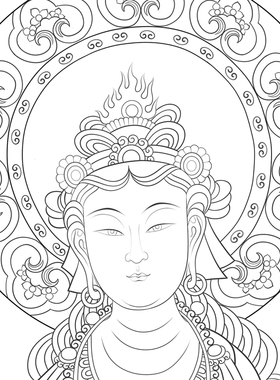 张大千敦煌观世音菩萨白描底稿工笔画佛像线稿线描实物打印勾线